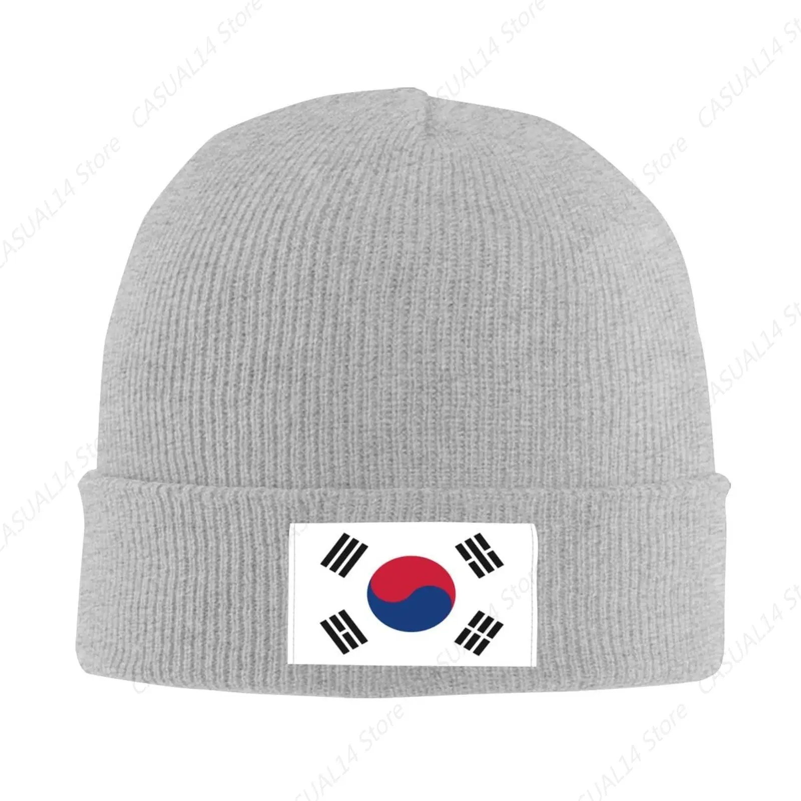 The South Korean Flag Knit Hat Adult Beanie Hat Outdoor Warm Autumn Winter Knitted Hat Basis Skull Cap Gray