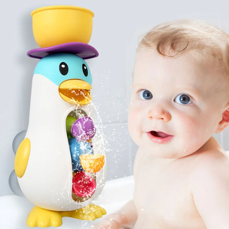 Kids Bath Toys Cute Penguin Yellow Duck Waterwheel Shower Toys Baby Bathing Bathtub Water Spray Sprinkler Toys For Children Gift