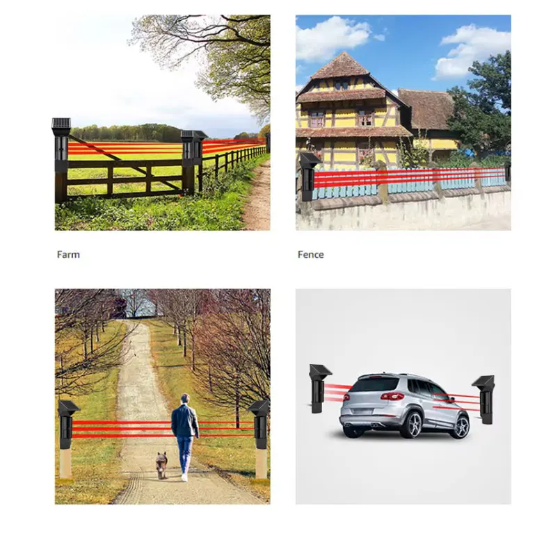 ระบบตรวจจับการบุกรุกแบบไร้สายพลังงานแสงอาทิตย์ สำหรับประตูและหน้าต่างภายนอกอาคาร ทำจากวัสดุ ABS ทนทาน พร้อมระบบตรวจจับรังสีอินฟราเรด