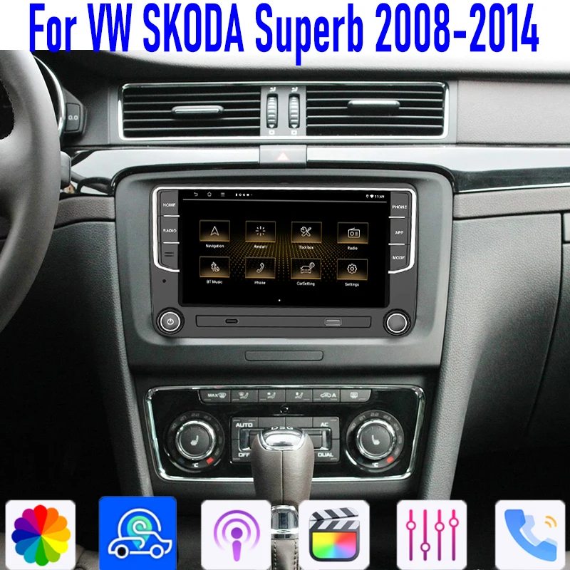 

Car Stereo Radio 7'' For VW SKODA Superb 2008-2014 Wireless Apple Carplay Android 13 Auto 64GB Head Unit Camera Canbus GPS WIFI