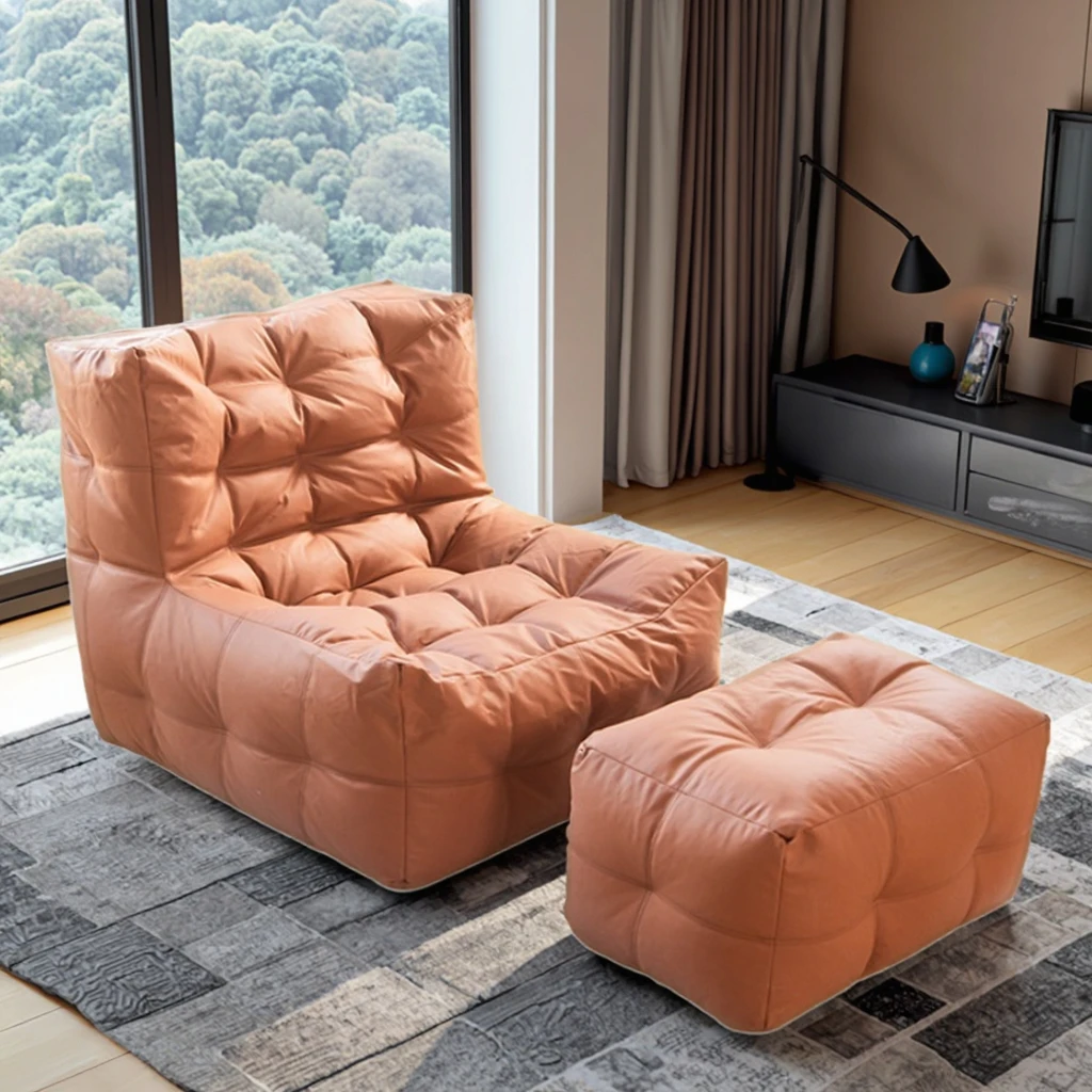 Modern Small Leisure Sofa Chair Set Cross-Border Vacuum Compressed Single Lazy Sofa Ottoman High-Density Sponge Sectional for