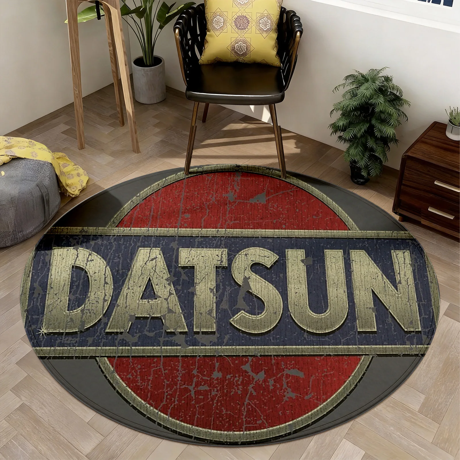 Round Area Rug Datsun Vintage Automotive Car Lover Decor Mat Retro Style Living Room Carpet Home Accent Rug Modern Industrial Gi