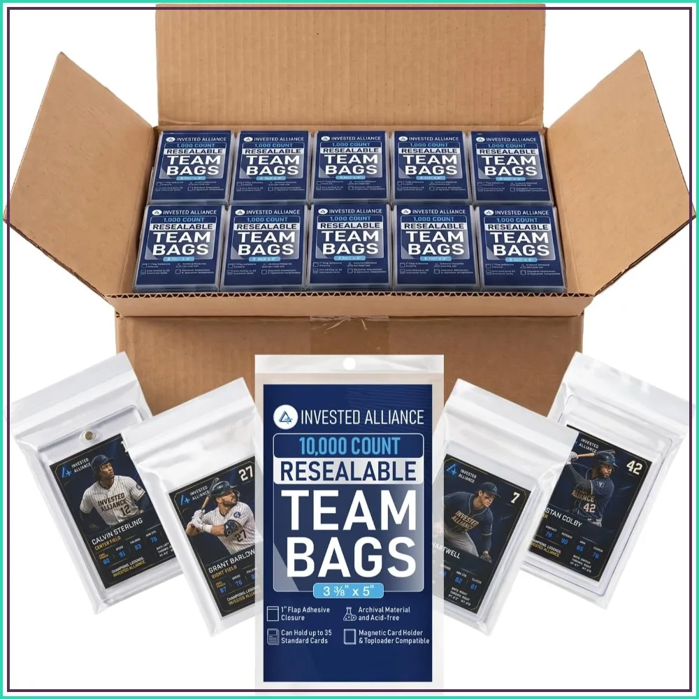 Resealable Team Bags for Trading Cards Fit Top Loaders Magnetic Semi Rigid Holders