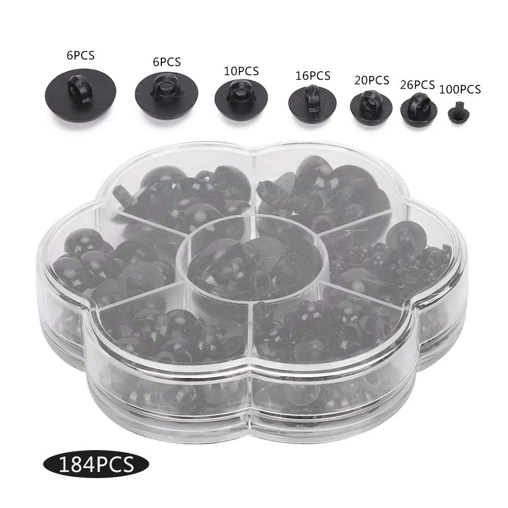 184Pcs Artificial Animal Eyes Black Mushroom Domed Eyes Sewing Button Crafts Children's Doll Accessories