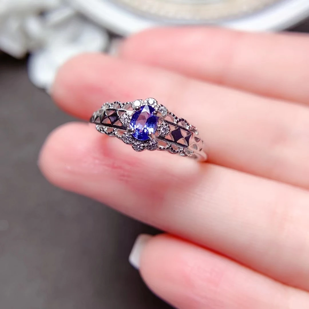 Vintage 925 Silver Tanzanite Ring 4mm*5mm VVS Grade Natural Tanzanite Silver Ring 18K Gold Plating Jewelry