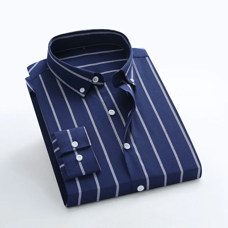 Spring and Autumn Fashion Leisure Business Minimalist Casual Lapel Stripe Print Slim Fit Versatile Oversize Long Sleeved Shirt