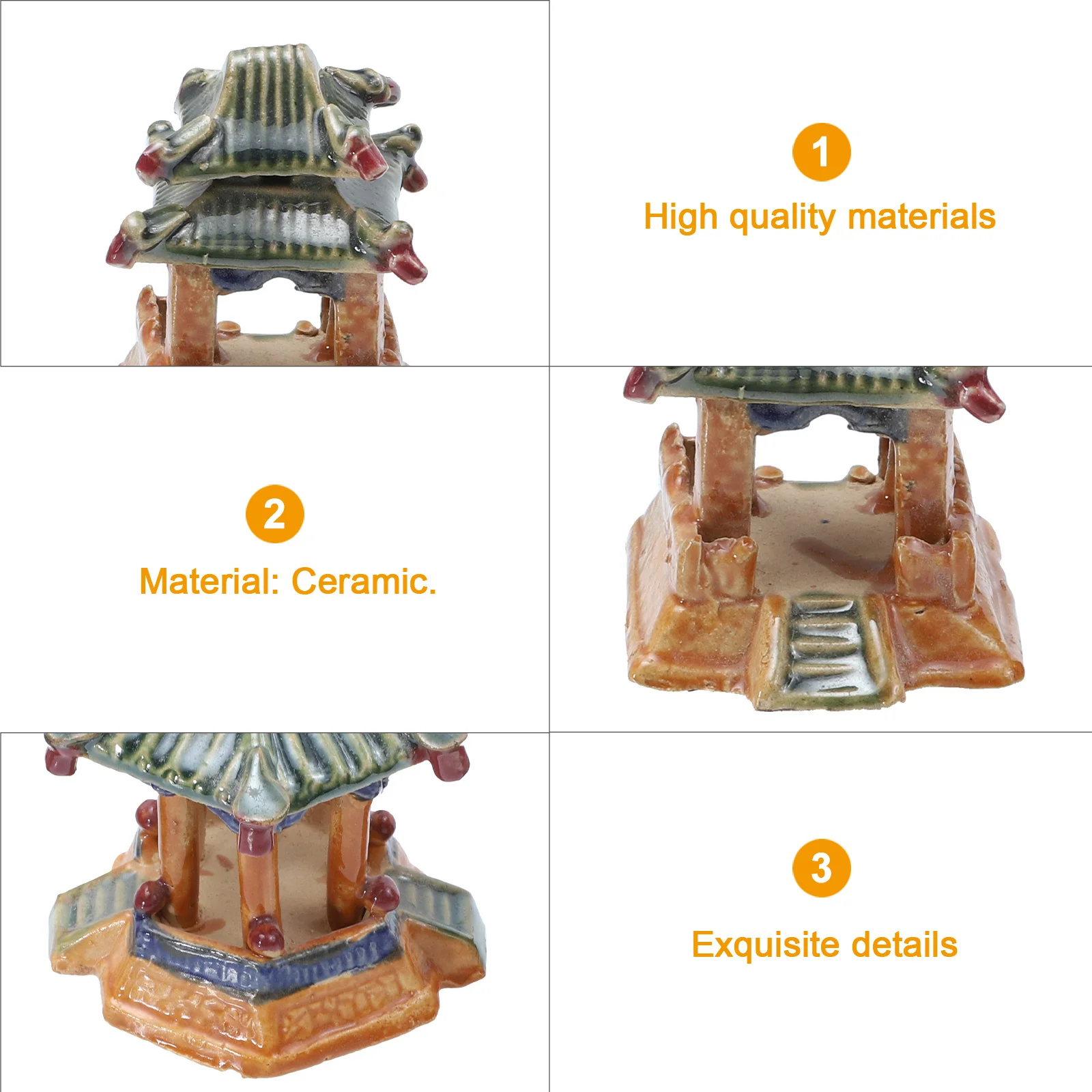 

3Pcs Ceramic Pavilion Statue Aquarium Ornaments Stylish Tabletop Decoration Micro Landscaping Decors Ceramic Pavilion
