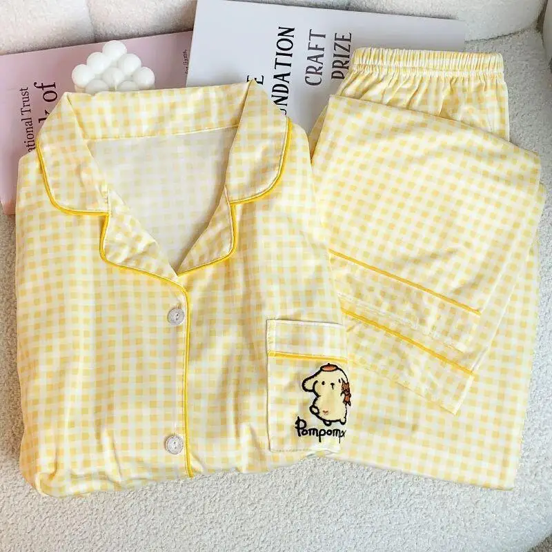 

Комплект пижам Sanrio Hello Kitty, хлопковый комплект для женщин и студентов, для дома и отдыха, с длинными рукавами, весна-осень, новый комплект для сна, Pompom Purin