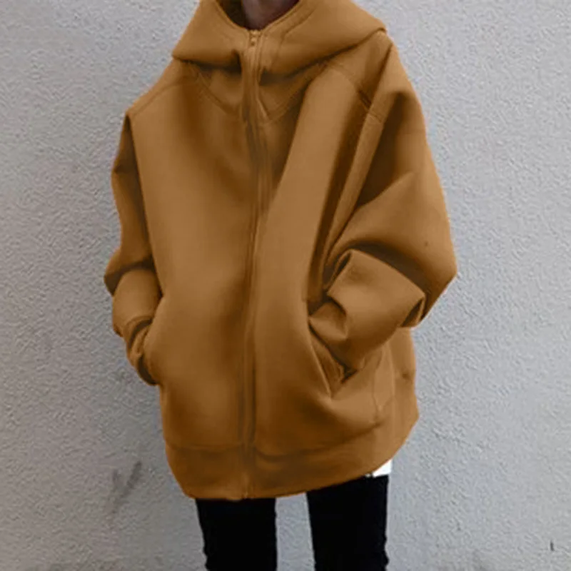 Long Sleeve Winter Clothes For Woman Zipper Pocket Loose Warm Winter Large Size Sweatshirt Pull Hiver Femme Sudadera Mujer Joven