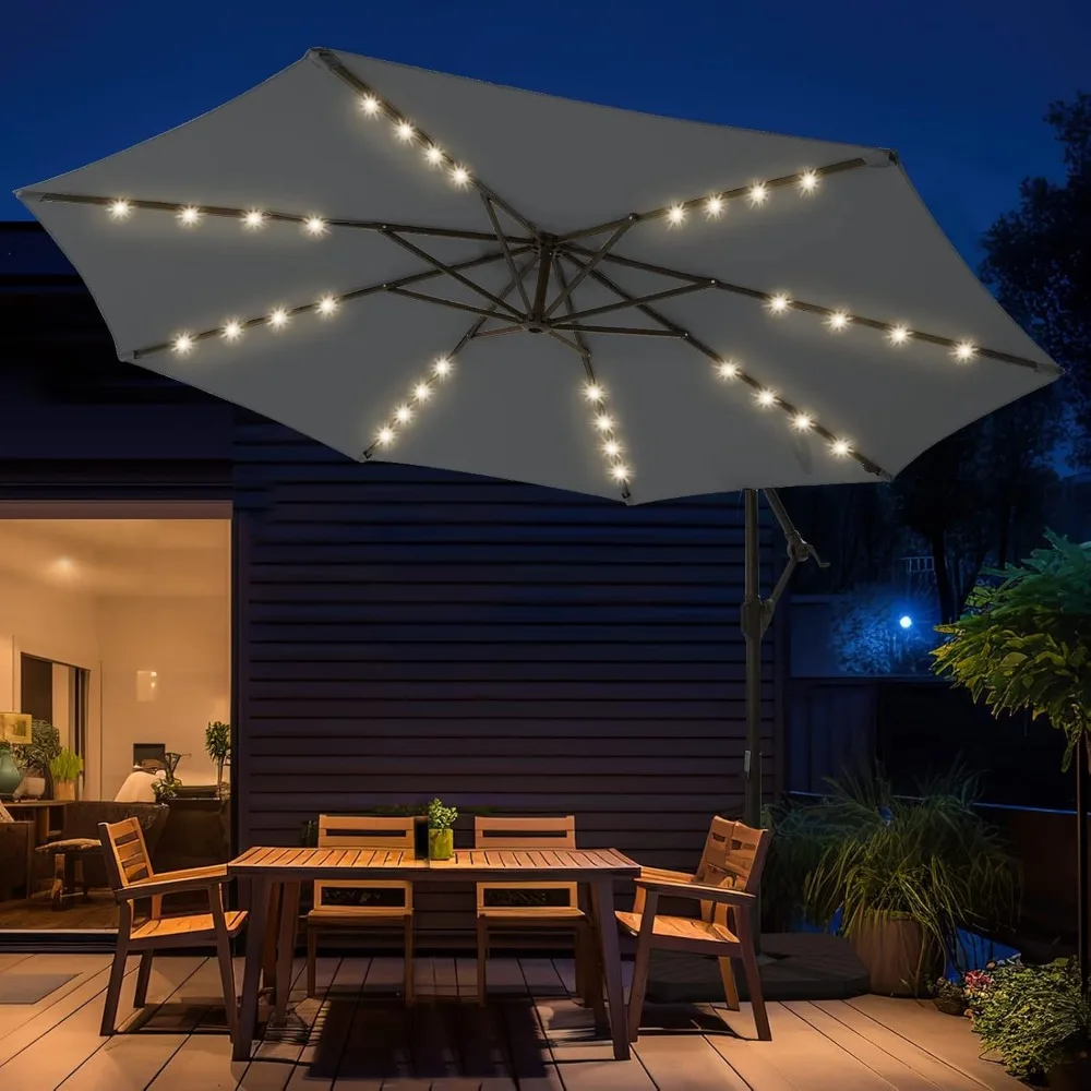 

wikiwiki 10ft Solar LED Offset Hanging Market Cantilever Patio Umbrella for Backyard, Poolside, Lawn and Garden, Easy Tilt Adjus