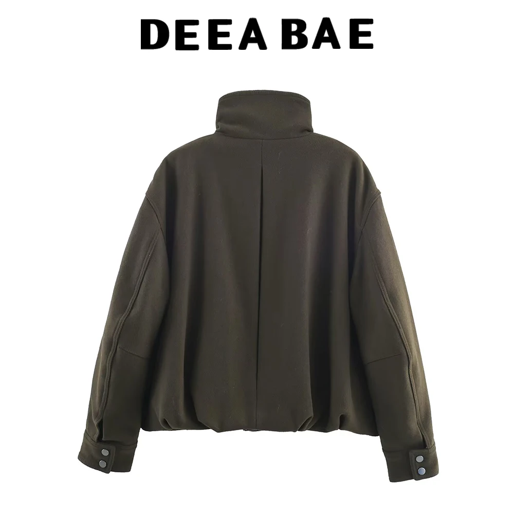 DEEABAE 2025 خريف جديد النمط الأوروبي والأمريكي القطن المخلوطة مشبك الديكور عالية طوق الطيار سترة معطف