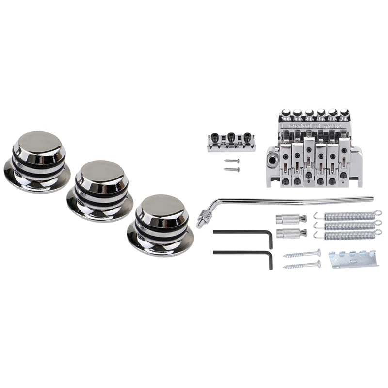 

3Pcs Guitar Metal Top Hat Tone Tuning Knobs & 1 Set Bridge Double Locking System Pulled Electric Guitar String Bridge