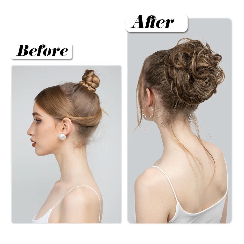 Moño sintético despeinado con liga elástica, extensiones de cabello rizado, scrunchies, postizos para recogido, para mujer 2