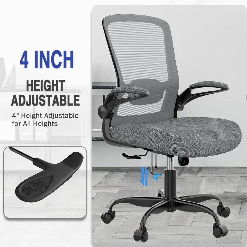 Silla de oficina, silla de escritorio ergonómica con soporte lumbar ajustable, silla de ordenador de malla con respaldo alto y reposabrazos abatibles-BIFMA Pas