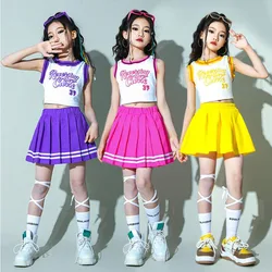 Children Hip Hop Summer Clothes Sets T-shirt Street Dance Skirt Girls Crop Top Cute Outfits Kids Jazz Cheerleader Costumes