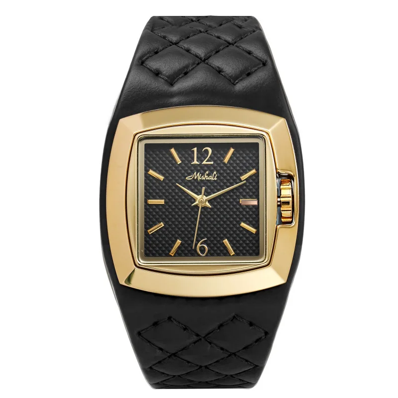 Minimalist Checkered Pattern Quartz Watch for Women with Hot Genuine Leather Strap and Waterproof Square Design