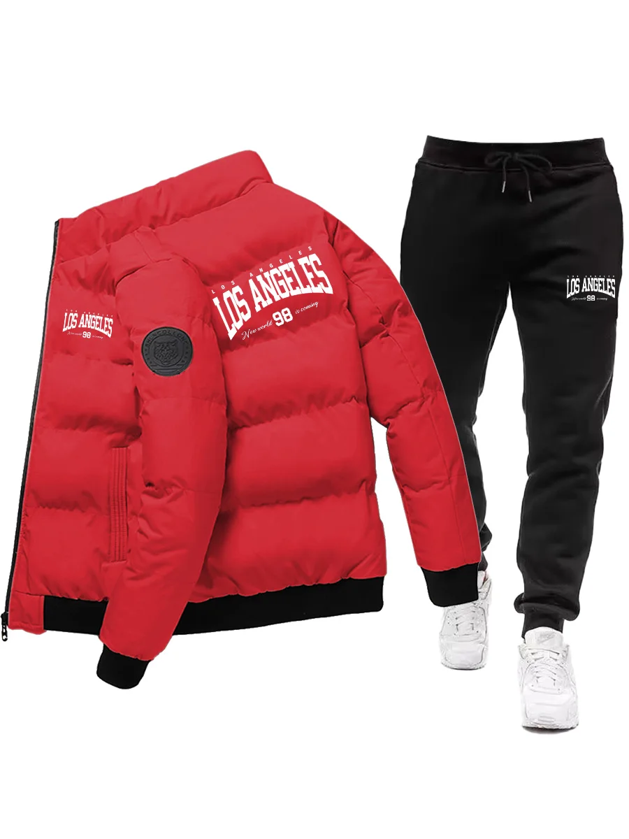 أطقم ملابس خارجية للرجال سترة شتوية + بنطلون قطعتين جديد سميك دافئ ملابس عصرية سترات منتفخة أطقم سترات رجالية للأسفل