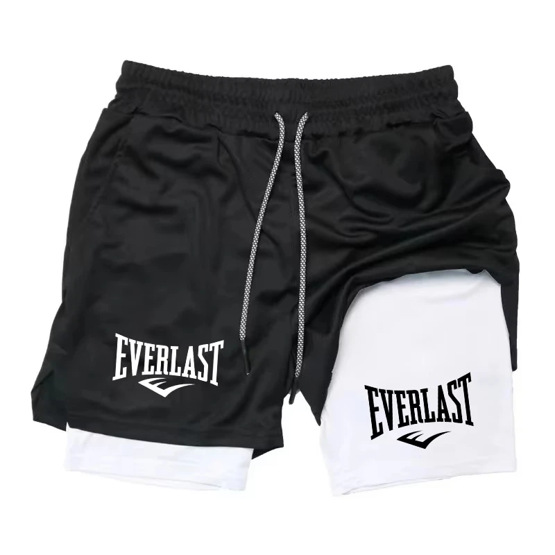 Men's casual sports shorts Everlast printed sports shorts double-layer indoor fitness pocket towel pants