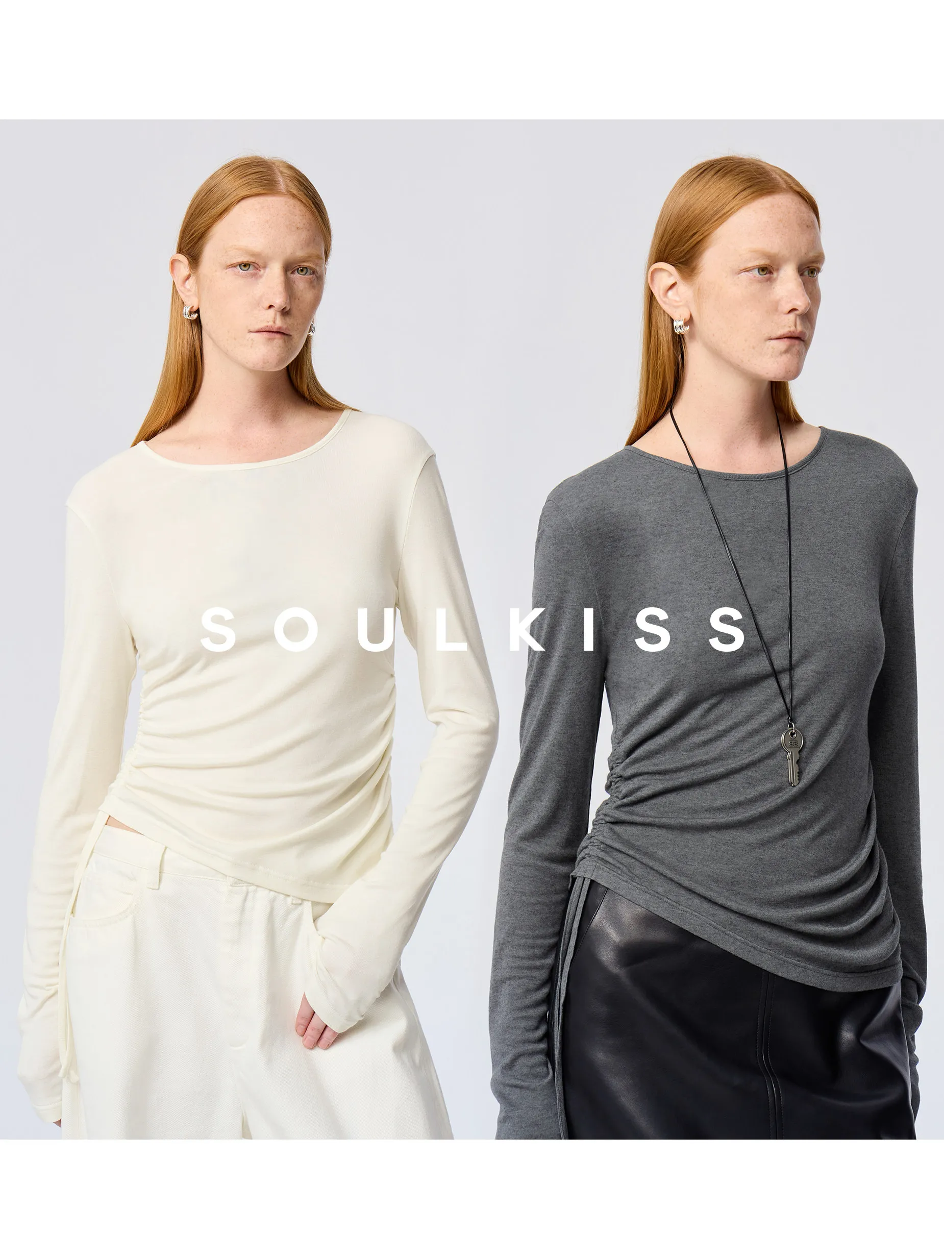 

Soulkiss Slimming Long Sve T-irt Wool Camere 3D Pleated Waist Cinching Paper Figure Women's Commute Sle Regular Fit