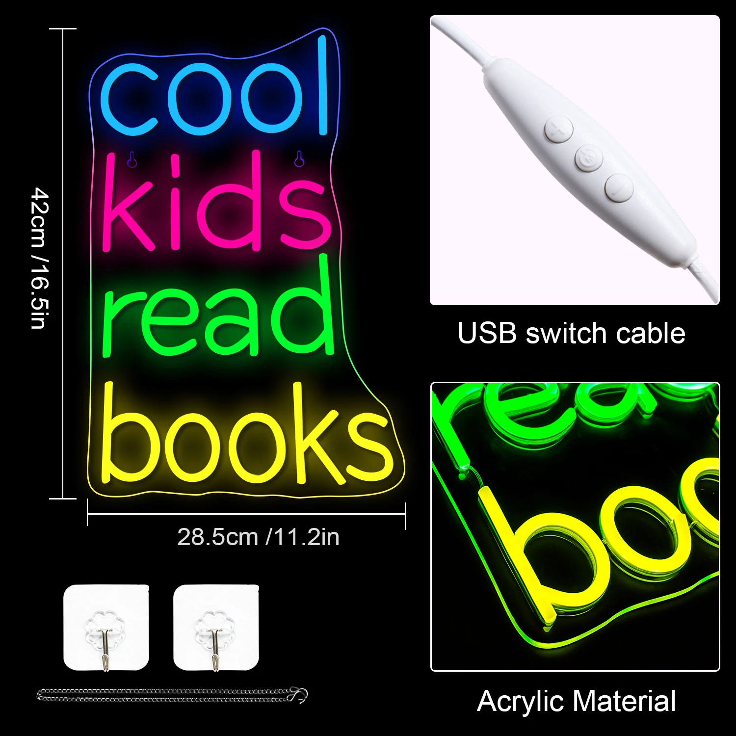 Cool Kids Read Books Neon Led Sign Art Letter Wall Light Up Sign Room Decoration For Kid's Bedroom Library Reading Club USB Lamp