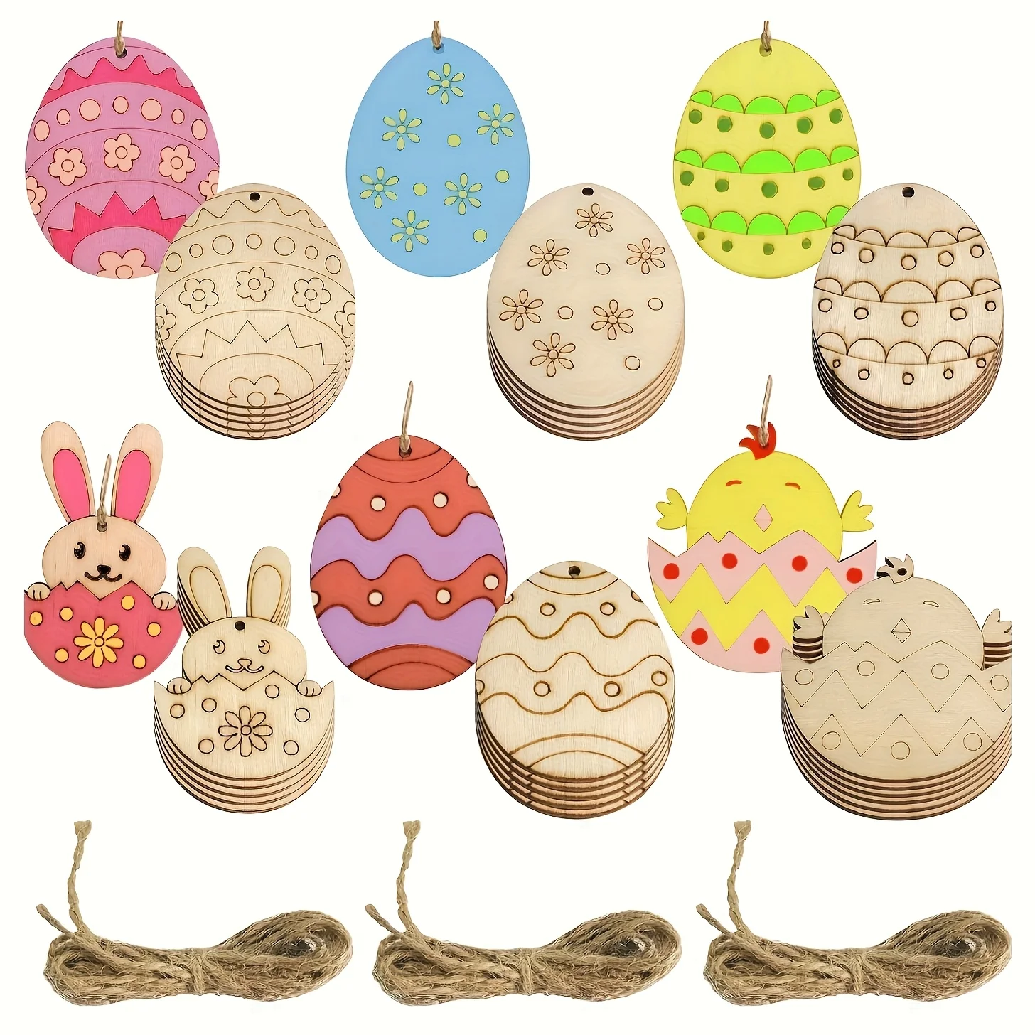 36pcs Easter eggs, wooden unfinished Easter egg pieces, DlY paint crafts, home decor, holiday decorations