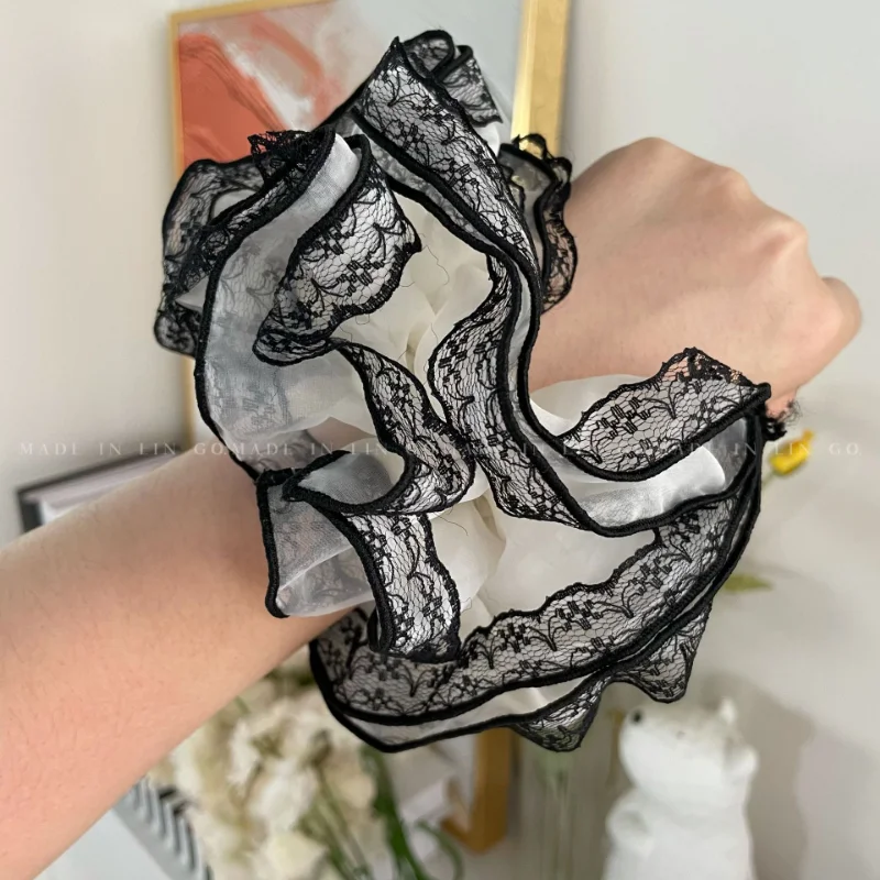 2023 Fashion Lace Chiffon Oversized Scrunchie Hair Tie High Quality Korean Temperament Luxury Hair Band Female Hair Accessories