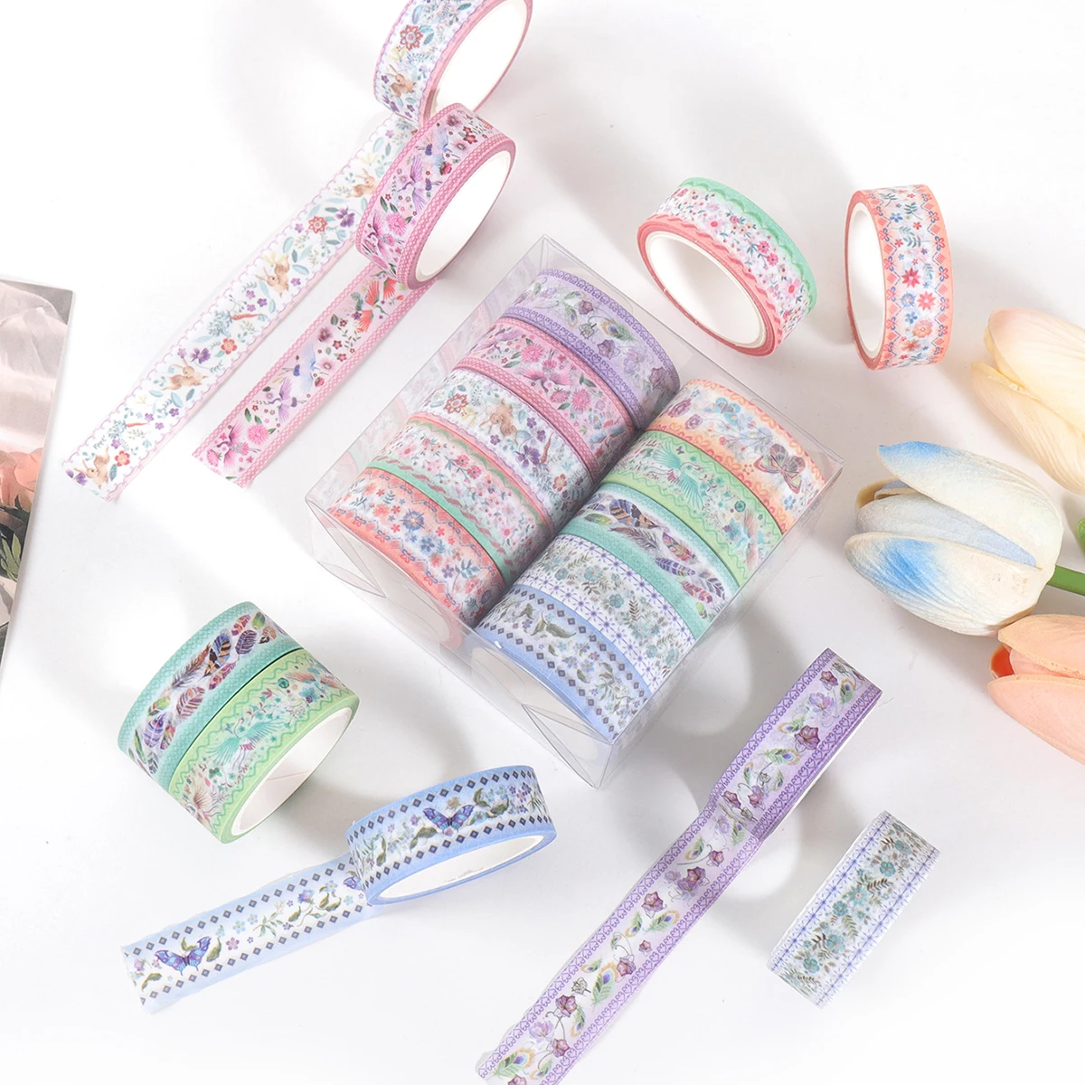 10 ロールの上質な和紙テープ、蝶の植物と花のパターンのクリエイティブな手作り DIY 装飾テープ、ファッション装飾アイテム