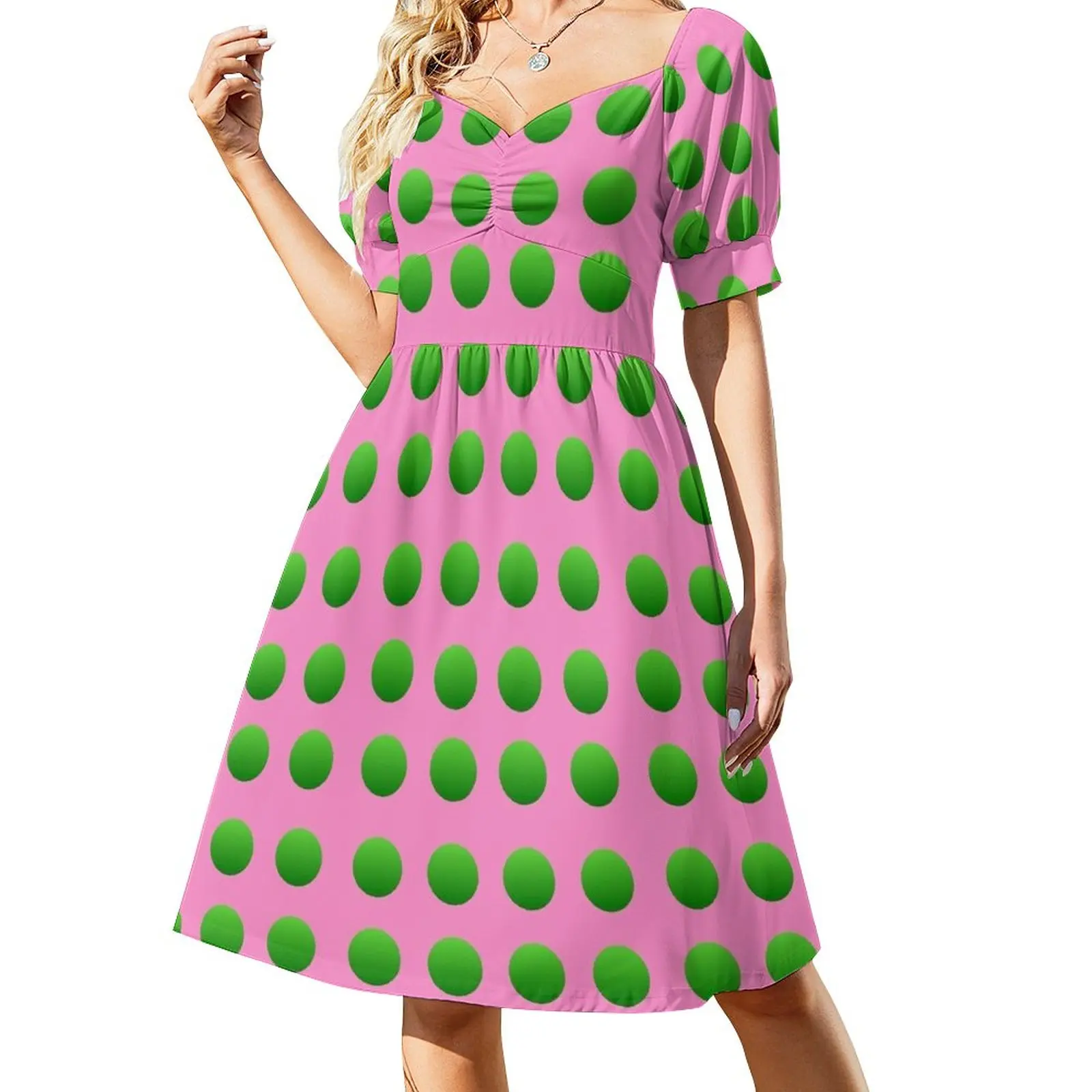 Polkadots Pink & Green Mask, Fashions & Products Dress Dance dresses summer dress woman 2023 trendy