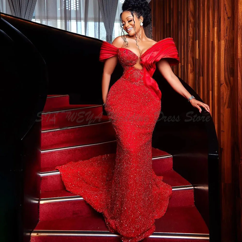 

Classic Plus Size Red Mermaid Prom Dress For Special Occasion Sequined Crystals Beaded Evening Formal Party Second Reception