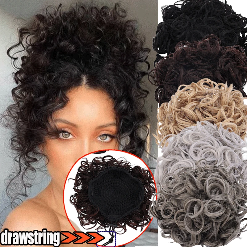 

Drawstring Messy Curly Claw Hair Bun Chignon Hair Extensions Scrunchy Fake False Hair with Tail for Women Synthetic Hairpiece