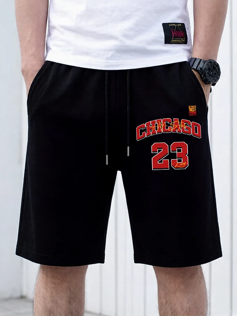 Pantalones Cortos Negros con Estampado de los Chicago Bulls Número 23, Ropa de Moda Unisex, Pantalones Anchos Casuales de Verano