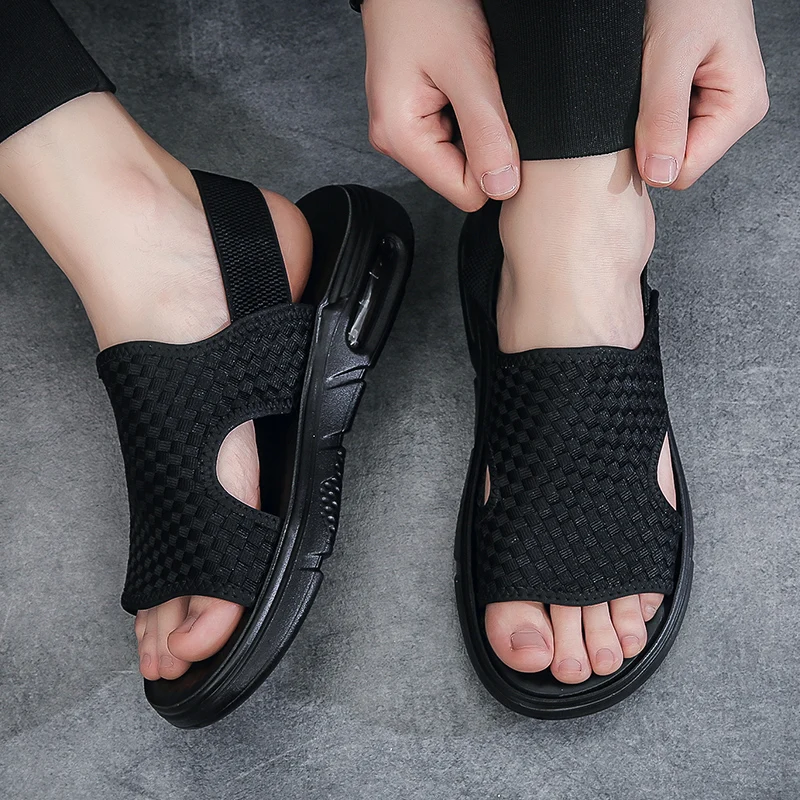 2023 Spring Autumn Daily Casual Style Men\'s Sandals Outdoor Beach Fashion Black Hombre Breathable Shoes Slip-On Walking Flat