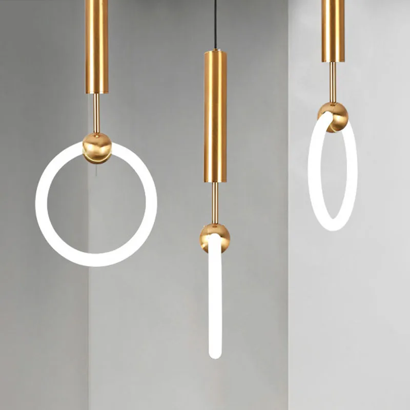 

Simple Modern Interior Decoration Acrylic Circle Pendant Lighting Bedroom Ring Bedside Samll Chandelier Led Lamp For Home