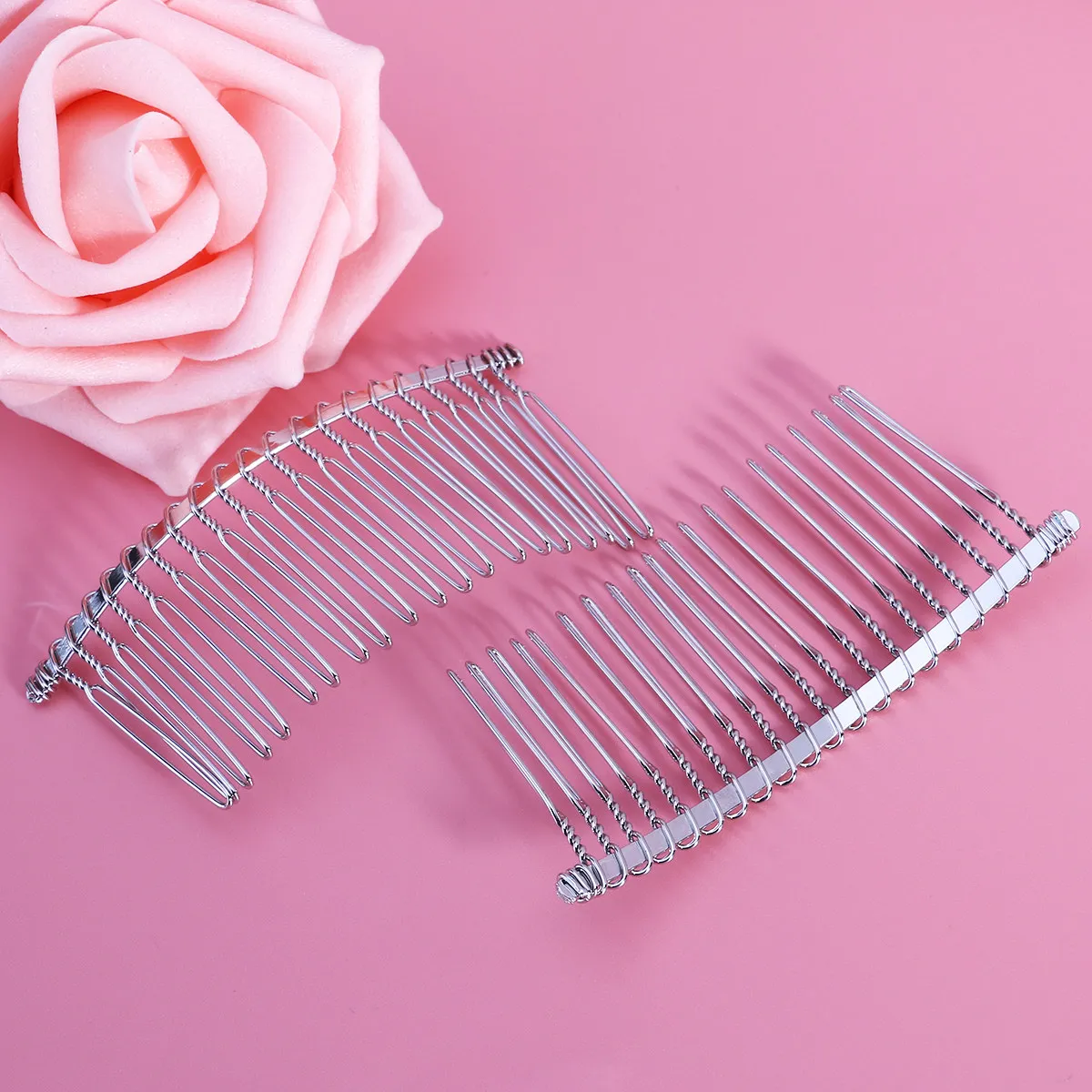 

3Pcs 7.8cm Metal Hair Comb Silver 20 Tooth Loop Twisted Design for Wedding Veil Fascinator Headpiece DIY Hair Accessories