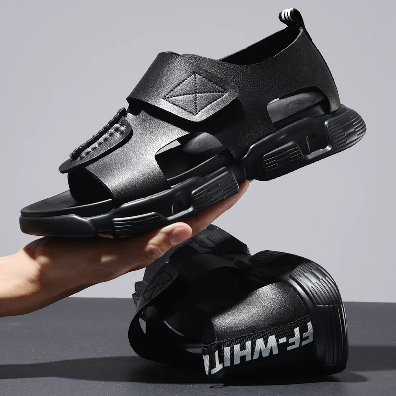 

Genuine Leather Roman Shoes Anti Slip Summer British Retro Thick Sole Lightweight Air Casual Beach Trendy Soft Sandals for Men