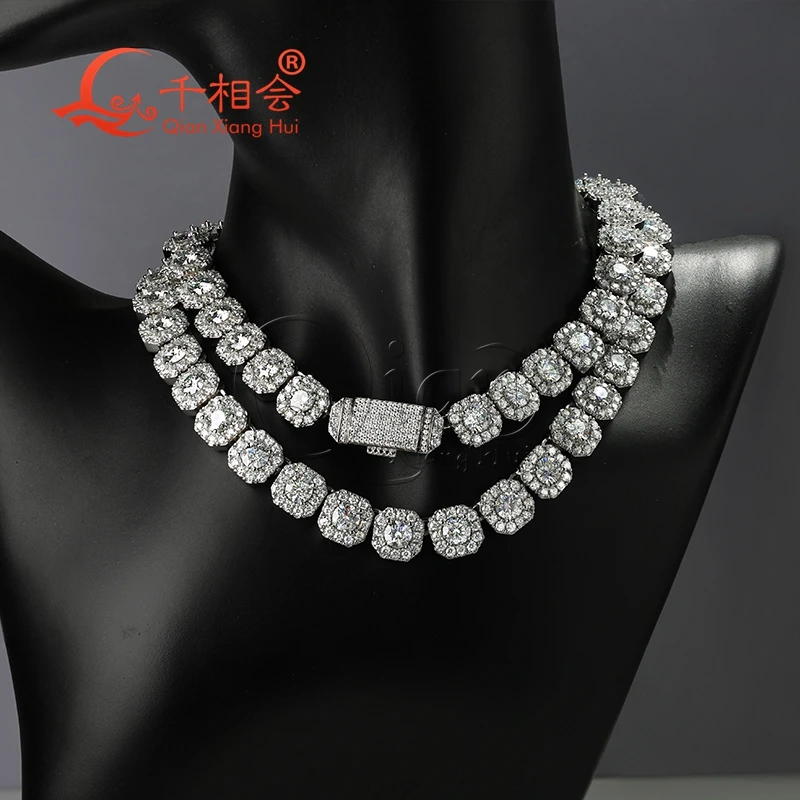 Necklace 10mm 12mm Octagonal Square Hip Hop  Silver 925 Cuban Link D VVS Moissanite ice cut Link Chain Jewelry  Women Men Gifts