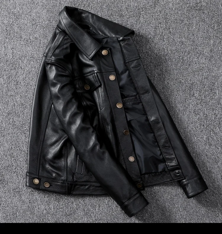 Shop Best.Genuine Leather jacket.classic casual slim cowhide coat.plus size mens quality leather clothing.fashion.wholesales