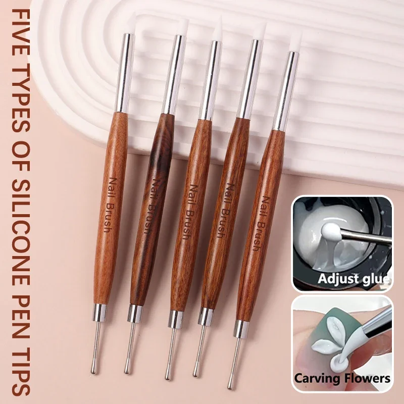 

1/5Pcs Double-ended Silicone Press Pen Flower Painting Brush Nail Supplies Carving Glue Diy Manicure Tips Nail Art Tool