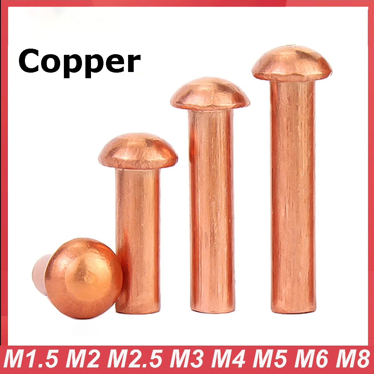 M1.5 M2 M2.5 M3 M4 M5 M6 M8 GB867 Half Round Cap Head Copper Solid Rivets Hand Knock Rivet Button Head Cap Brass Rivets