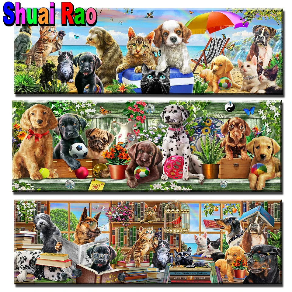 

Large size Dogs and Cats Full drill Diamond embroidery 5D animal diy diamond Painting mosaic Puppy Cute pet wall decor