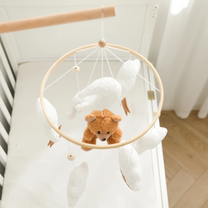 Baby Mobile for Crib Decor Cartoon Brown Bear Mobile for Bassinet Baby 0 12 Months Toys Wooden Rattle Bed Bell Crib Mobile Arm