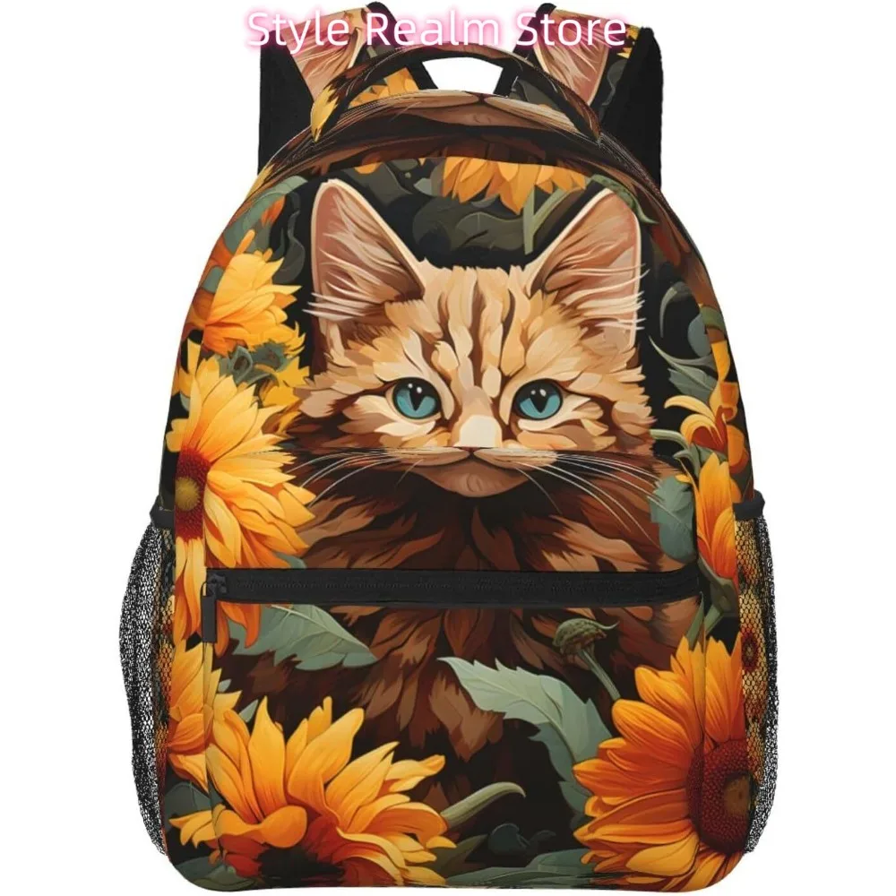 

Легкий рюкзак для ноутбука с милыми кошками подсолнуха, легкий многоцелевой дорожный повседневный рюкзак унисекс, студенческие рюкзаки для мужчин