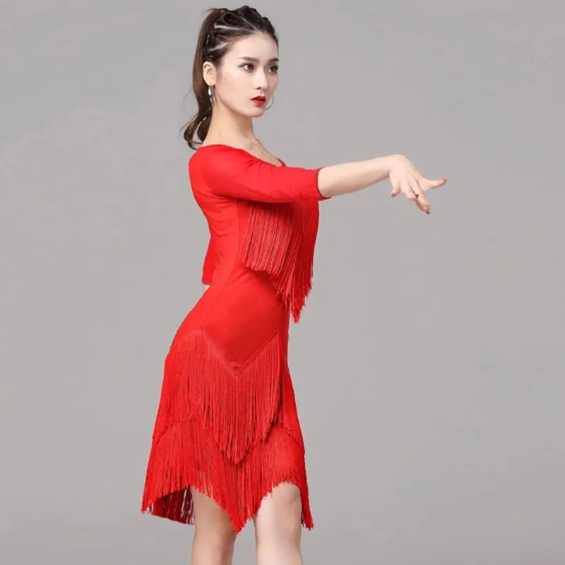 

Платье для латинских танцев по индивидуальному заказу, платье для выступлений для взрослых и женщин, платье с кисточками, платье для соревнований по национальному стандарту, faldas