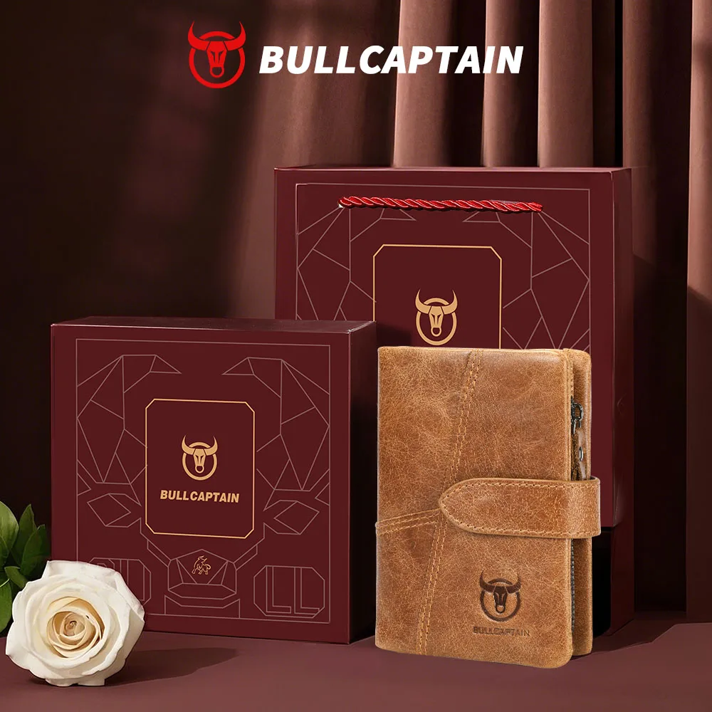 BULLCAPTAIN Genuine Leather Men's Wallet RFID Blocking Vintage Bifold Short Purse Cowhide Credit Card Holder with Coin Pocket - view 5