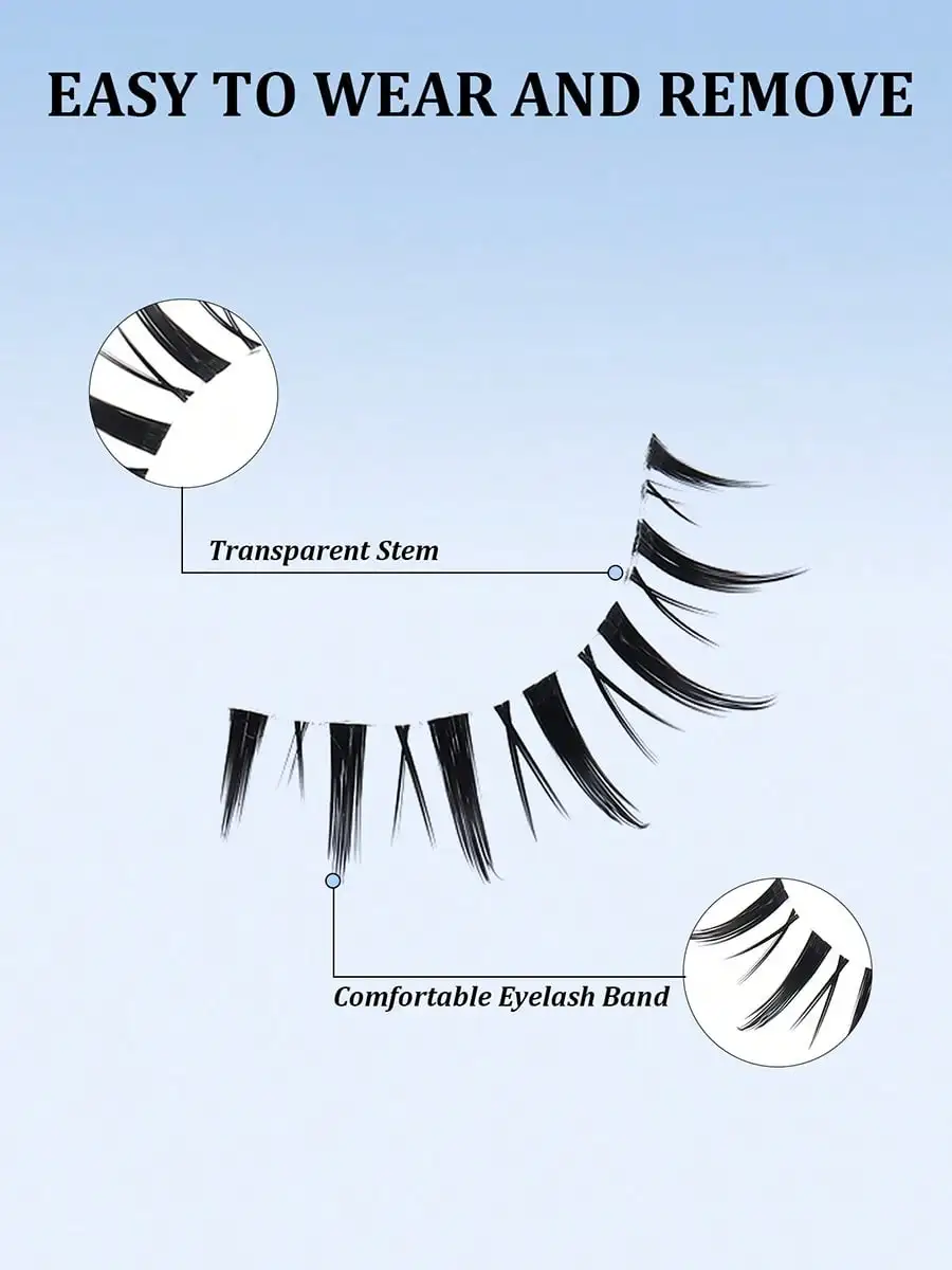 10 pairs of natural transparent stems, fake eyelashes, thin and curled comic style suitable for beginners, reusable, suitable