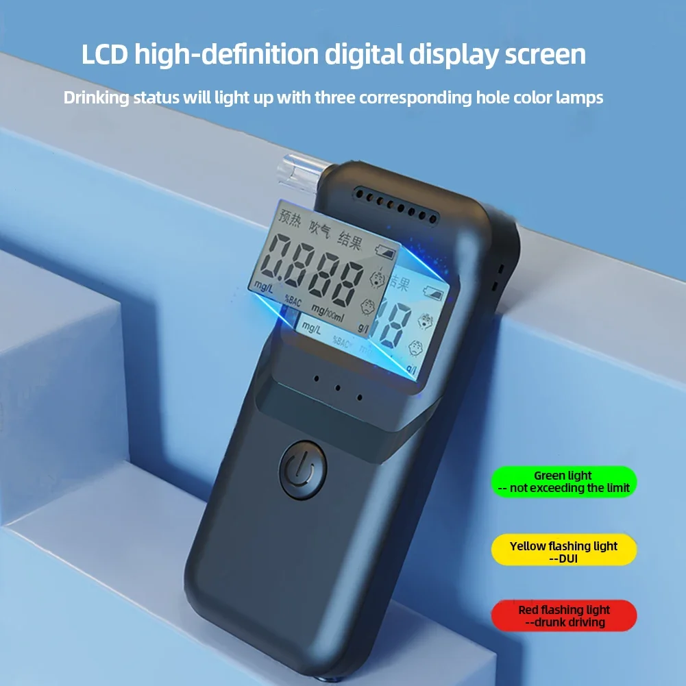 Digital Alcohol Tester Alcohol Breath Detector Breathalyzer Police Alcotester with 5 Mouthpieces LCD Display Drunk Driving Test