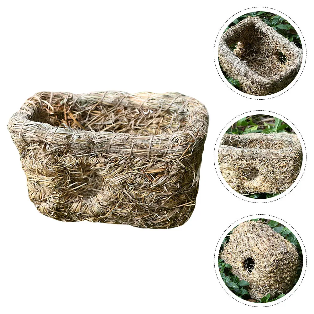 1 Peça Ninho para Animais de Estimação de Palha Natural com Abertura Dupla, Casa para Pequenos Animais para Coelhos, Gatos e Holland Lop, Uso Interno e Externo, Seguro e Confortável