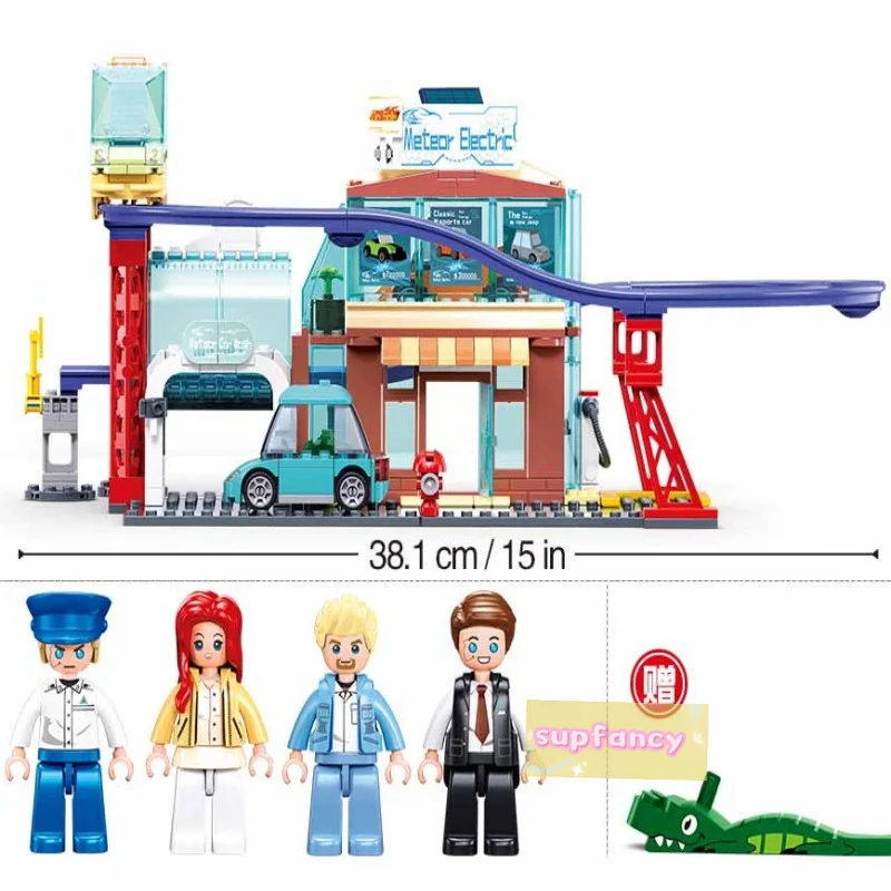 Sluban 379PCS Building Blocks Set City Street View New Energy Vehicle 4S Shop Educational Toy for Kids Presents view 4