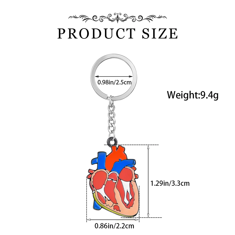 Hanreshe Enamel Heart Pendant Keychain Biology Anatomy Medical Jewelry for Doctor Nurse Backpack Bag Keyring Accessories