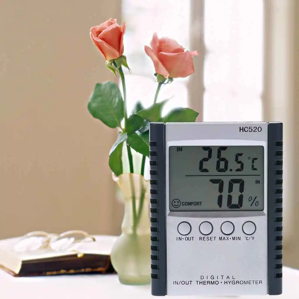 HC520 Digital In/Out Thermometer Hygrometer Temperature Humidity Meter LCD Weather Station With Sensor Wire